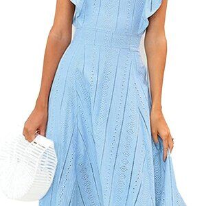 Women's Cotton Midi Dress Ruffle Cap Sleeves A-Line Elegant for Weddings